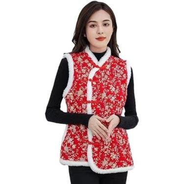 Imagem de KANG POWER Colete feminino outono inverno estilo chinês grande casaco de flores colete nacional feminino estilo nacional colete, Madressilva, G