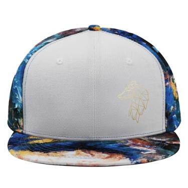 Imagem de Boné de beisebol geométrico dourado lobo boné caminhoneiro para adolescentes retrô snapbacks, Azul, Tamanho Único