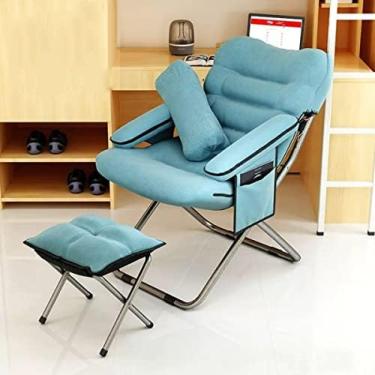 Imagem de Cadeira preguiçosa interna, poltrona de sala de estar, poltrona dobrável com apoio para os pés e travesseiro, cama reclinável estofada, cadeira de jogos de leitura, azul