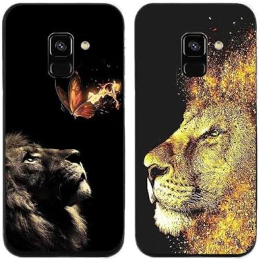 Imagem de 2 peças coruja lobo leão tigre gato pilha golfinhos pug husky cão dinossauro panda TPU gel capa traseira para telefone para Samsung Galaxy A5 2018 (borboleta leão rei)