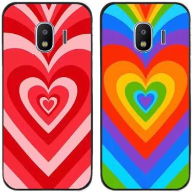 Imagem de 2 peças de capa de celular colorida com estampa de coração de amor TPU gel silicone para Samsung Galaxy todas as séries (Galaxy J2 Pro 2018)