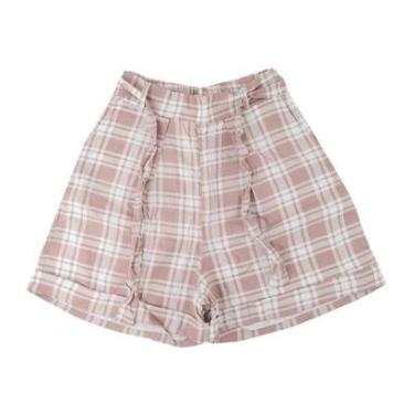 Imagem de Shorts Feminino Giraffe Linho Xadrez Rosa - 6199-Feminino