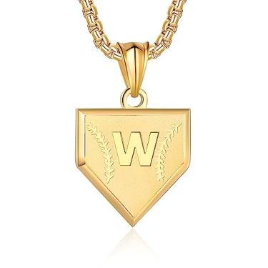 Imagem de Colar com inicial A-Z para meninos, aço inoxidável, com pingente de escudo de letras, corrente de 52 + 5 cm inspiradora de beisebol, joia de presente para homens, Ouro, Sem Pedra Preciosa
