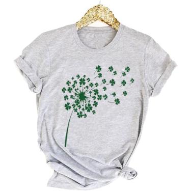 Imagem de kfulemai Camiseta feminina com trevo do dia de São Patrício com estampa de coração de trevo camiseta Get Lucky Tops irlandeses, Cinza-claro - 8, G