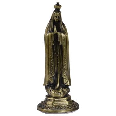 Imagem de MESARCH Mini figuras de bronze católicas de liga religiosa com adesivo na parte inferior para colar no carro, casa, altar igreja, escritório (estátua de Nossa Senhora de Fátima)