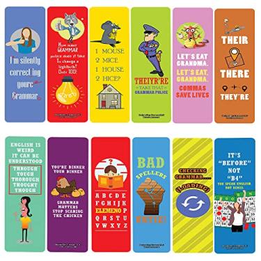 Imagem de Creanoso Marcadores de livro engraçados com erros de gramática inglesa (2 conjuntos x 6 cartões) – Conjunto de cartas inspiradoras diárias – Cortador de página de livro interessante – Ótimo presente