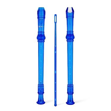 Imagem de SWAN Soprano Recorder Instrumento para iniciantes e crianças estudantes; estilo barroco, 8 furos, flauta, destacável, 3 peças, gravadores descentes ABS com haste de limpeza e tabela de dedos, SW8KT, azul transparente
