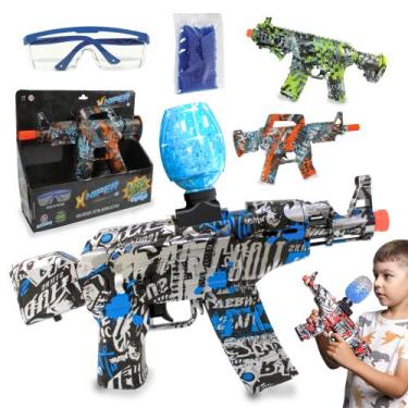 Imagem de Arma De Brinquedo Grande Ak47 Lança Dardo E Bolinhas De Gel Cor Azul -