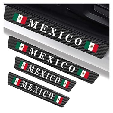 Imagem de HKwroadrid 4 peças de adesivos de proteção para porta de carro de carbono patriótico bandeira mexicana bandeira do México, acabamento de proteção de entrada automotivo, película de arranhões de proteção de borda (bandeira do México)
