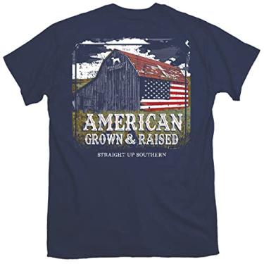Imagem de Straight Up Southern Camiseta masculina de manga curta American Grown Farm, Azul marino, 3G