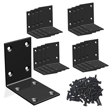 Imagem de Suporte L, suporte de canto resistente, suporte de prateleira de aço inoxidável, suportes de ângulo grande preto, suporte de ferro de metal para madeira Aufuga (preto_7 x 7 x 5 cm, 16)