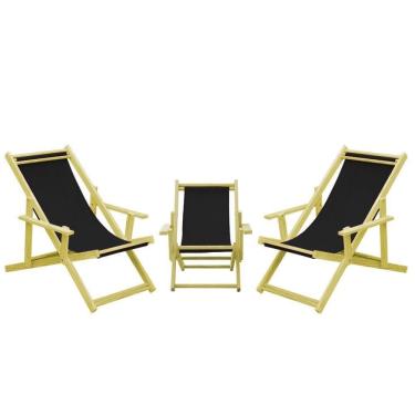 Imagem de Kit 3 Espreguiçadeiras 2 Adulto E 1 Infantil-preto