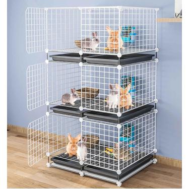 Imagem de Gaiolas para coelhos internas grandes baratas, gaiola para coelhos interna e externa, cercadinho para pequenos animais com bandeja para coelhos furões galo porquinho-da-índia, branco, 75 * 3