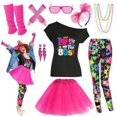 Imagem de Xintorch Conjunto de acessórios femininos para fantasia dos anos 80, leggings, saia tut...