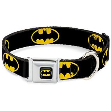 Imagem de Buckle-Down Coleira Para Cães Com Fivela De Cinto De Segurança Escudo Do Batman Preto Amarelo 38 A 66 Cm 2 5 Cm De Largura
