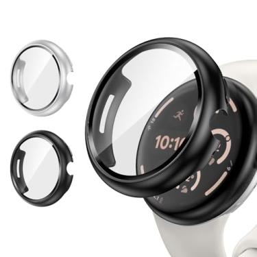 Imagem de Goton [Pacote com 2] Capa para Google Pixel Watch 3 XL (2024) de 45 mm, capa rígida de policarbonato fino, protetor de tela de alta sensibilidade à prova de choque para Google Pixel Watch, preto fosco