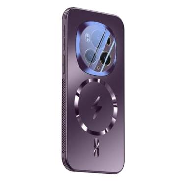 Imagem de POYUFRG Capa magnética para Honor Magic 6Pro/6, capa de carregamento sem fio, proteção total para lentes de policarbonato antiarranhões, capa fina, roxa, 6pro