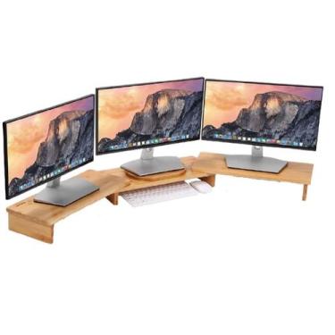 Imagem de Suporte Triplo Monitor Tv Mesinha Em Madeira Maciça - Gdn