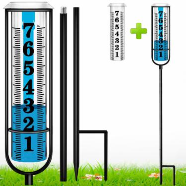 Imagem de Medidor de chuva ao ar livre, à prova de congelamento ao ar livre, melhor classificado, fonte clara grande de capacidade de 18 cm e calibre de chuva com estaca longa para jardim de quintal, medidor de
