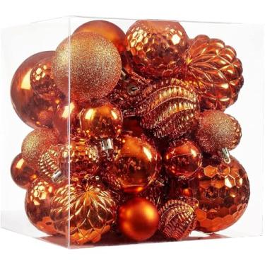 Imagem de Enfeites de bolas de Natal - 36 peças de decorações de árvore de Natal inquebráveis com laço para pendurar para árvore de Natal, festa de casamento, decoração de casa, 6 estilos em 3 tamanhos (laranja)