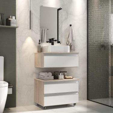 Imagem de Gabinete banheiro creta 60cm com cuba sobrepor e espelho madeirado/bra