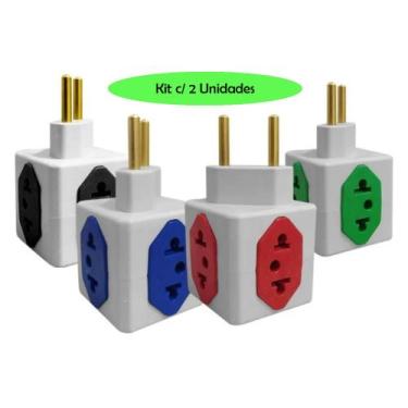 Imagem de Kit c/ 2 Benjamin Adaptador Tomada Bivolt 20a E 10a Cubo 4 Entradas - 
