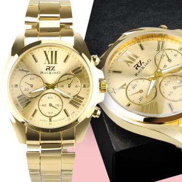 Imagem de relógio Feminino Analogico Dourado Aço Prova de Agua Original Presente