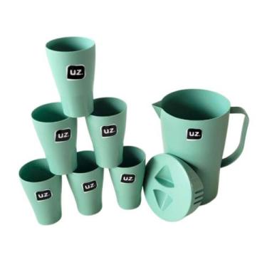 Imagem de KIT Jarra De Suco 2L + 6 Copos 300ML Plástico - Verde-Menta - UZ