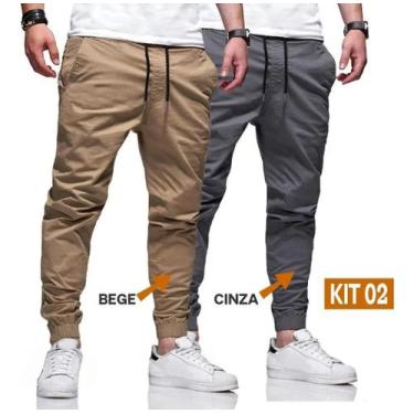Imagem de Kit 2 Calças Masculino Jogger Jeans Sarja Camuflada Bege /Cinza Pronta