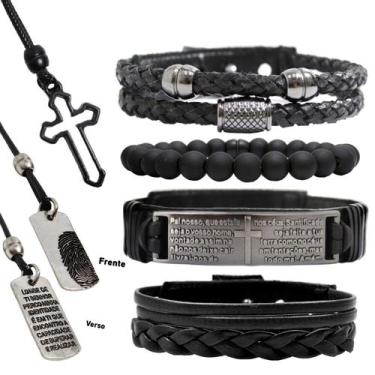 Imagem de Pulseiras Masculinas Kit C/04 PAI NOSSO + 2 Colares Top de Linha - GRA