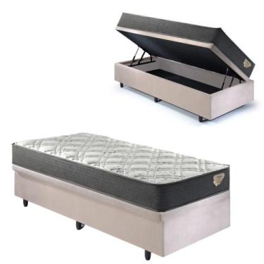 Imagem de Base Box Baú 96x203 Suede Bege com Colchão Adapto Molas Ensacadas - Ca