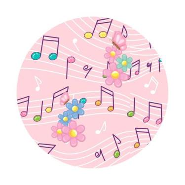 Imagem de Painel de Tecido Sublimado Redondo Borboletas Rosa Notas Musicais c/ E