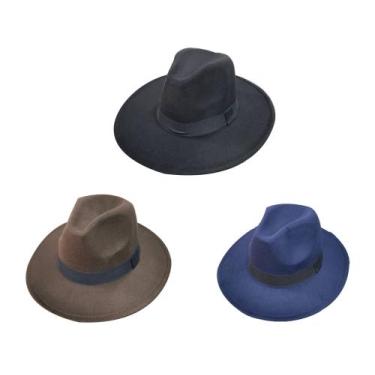 Imagem de Kit 03 chapéus fedora unissex cores atacado varejo - Chapéu fedora