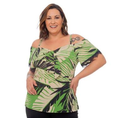 Imagem de Blusa Feminina Plus Size Elegante Moda Social - Gatta Fashion, Verde, 