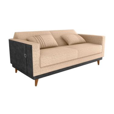 Imagem de Sofá Cama Pala 203cm Reclinável material sintético Preto  Linho Bege -