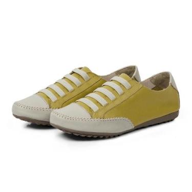 Imagem de Sapatênis Feminino Em Couro Com Ajuste Elástico Muito Confortável e Pr