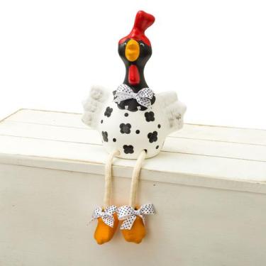 Imagem de Enfeite Cerâmica Galinha Crista Pés Balançando Decoração Casa - Maryla