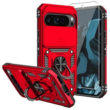 Imagem de Capa para Pixel 9, capa para Pixel 9 Pro com protetores de tela e capa de câmera, [grau militar] capa testada contra quedas de 5 metros com suporte magnético para Google Pixel 9, vermelha
