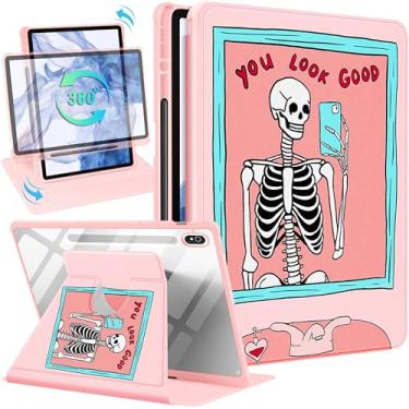 Imagem de Wazzasoft Capa para Samsung Galaxy Tab S10 Fe – Capa Tab S9 Fe/S9 com suporte para lápis, mulheres, meninas, bonito, esqueleto, design exclusivo estético, capa para tablet rotativa para adolescentes