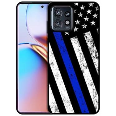 Imagem de SM CASES Capa para Moto Edge Plus 2023, Edge 40 Pro - Fina linha azul grunge bandeira da polícia dos EUA design impresso 2D traseira de telefone capa protetora de borracha TPU à prova de choque para