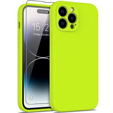 Imagem de DEENAKIN Capa para iPhone 14 Pro Max Max com protetor de tela, capa de câmera aprimorada, borracha de silicone macia testada contra queda de 15 pés, capa protetora fina para telefone para iPhone 14 Pro Max Max 6,7 polegadas amarelo fluorescente
