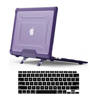 Imagem de DTangLsm Capa para MacBook Pro de 13 polegadas 2023, versão 2022-2016 A2338 M2 M1 A2289 A2159 A2251 A1989 A1706, capa rígida de plástico resistente à prova de choque com suporte dobrável e capa para teclado, roxo
