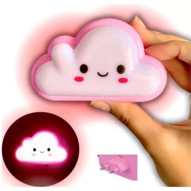 Imagem de Abajur Infantil Nuvem De Tomada Com Botão Liga/Desliga Rosa