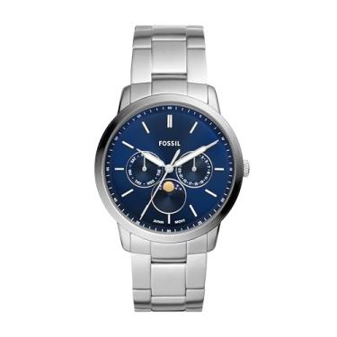 Imagem de Fossil Relógio masculino multifunções de quartzo em aço inoxidável neutro, Prata/azul, One Size, Relógio Neutra Minimalista Multifuncional Aço Inoxidável - FS5907
