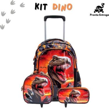 Imagem de Kit Mochila Escolar Infantil Dinossauro Com e Sem Rodinhas Criança Men