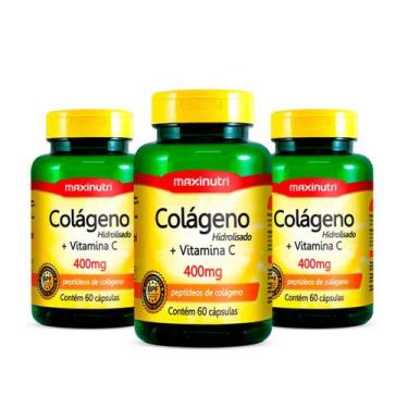 Imagem de Kit 3 Colágenos Hidrolisado Vitamina C 400mg 60 Caps Maxinutri