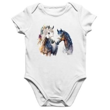 Imagem de Body Bebê Algodão Casal de Cavalos Watercolor - Foca na Moda, Branco, 