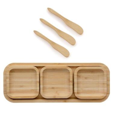 Imagem de Petisqueira de bambu com 4 peças - 31cm com 3 espatulas - Utensilios d