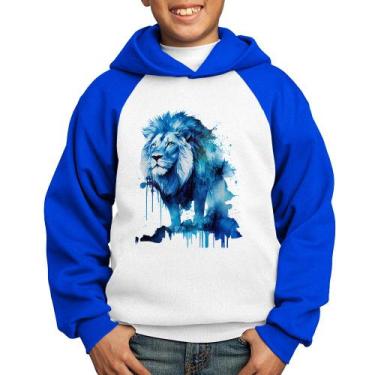 Imagem de Moletom Infantil Leão Azul - Foca na Moda, Branco, Azul, 12