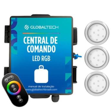 Imagem de Kit 3 Refletor LED Piscina RGB 9W Inox + Central Touch - Iluctron, Enc